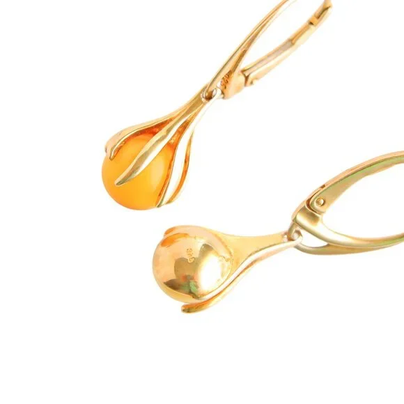 Baltic Butterscotch Amber Dangle Earrings in 14k Gold Plated s925 - Picture 3 of 5